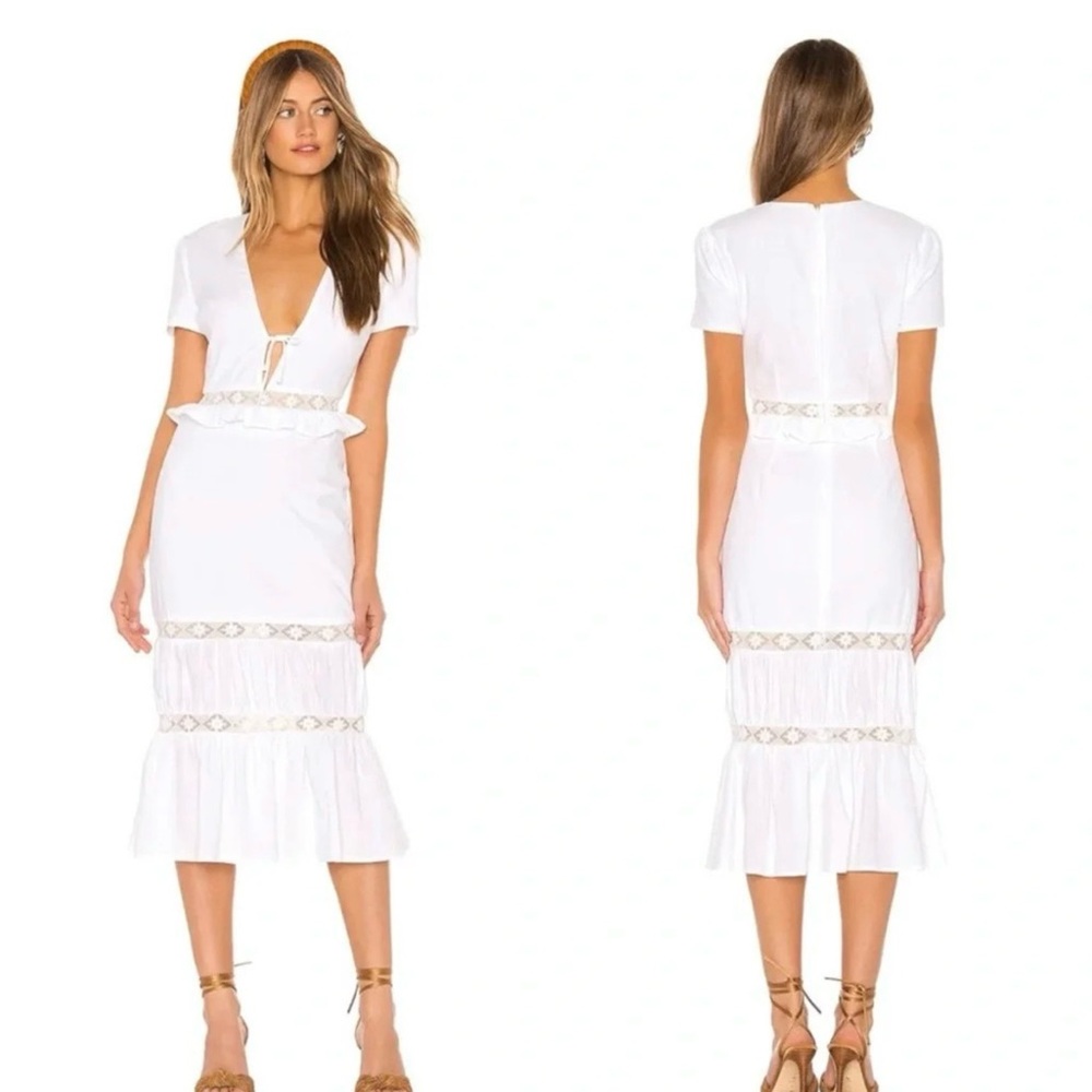 Privacy Please Clemente White Ruffled Midi Dress